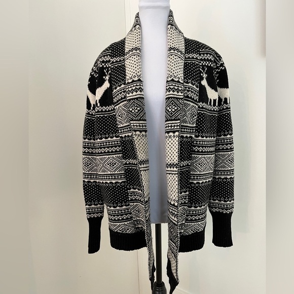 Telluride Sweaters - TELLURIDE CLOTHING Sweater Open Front Cardigan Deer Nordic Pattern Lambswool